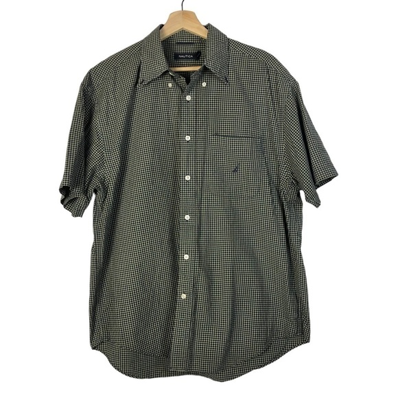 Nautica Blue & Yellow Gingham Plaid Short Sleeve Button Down L - Picture 1 of 3